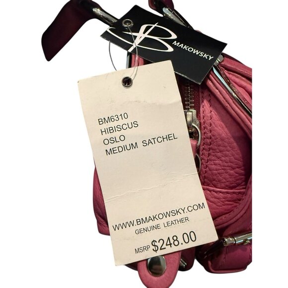 B Makowsky HIbiscus Silver Tone Oslo Medium Satchel w/Dust Bag NWT MSRP 248 FLAW - Picture 11 of 13